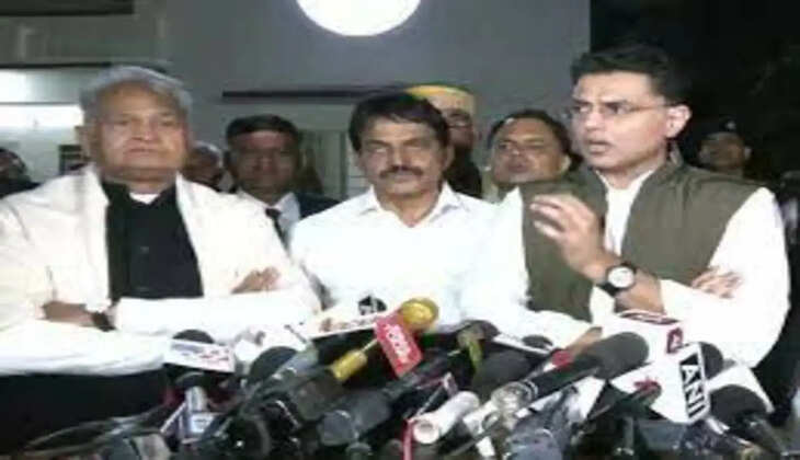 அசோக் கெலாட்,  வேணுகோபால், சச்சின் பைலட்