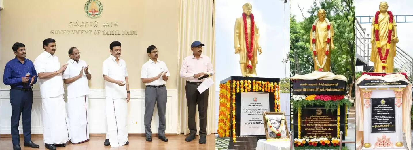 வ.உ.சி., மூவலூர் ராமாமிர்தம் சிலைகள் திறப்பு