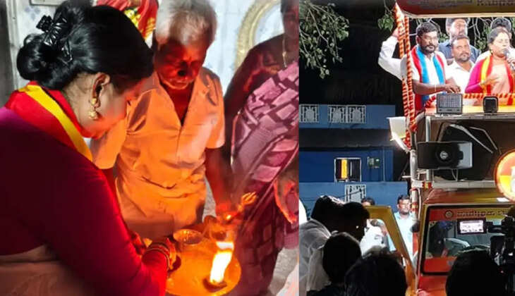 &ldquo;மக்கள் சேவை செய்வேன்&rdquo;- மாரியம்மன் சாட்சியாக சத்தியம் செய்த மரகதம் குமரவேல்