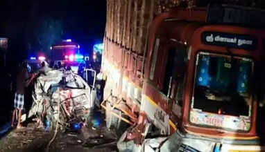 லாரி மீது கார் மோதி விபத்து: 6 பேர் பலி.. - திருச்சி அருகே சோகம்..