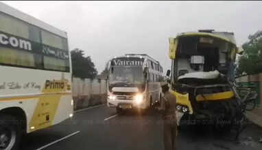 மதுராந்தகம் அருகே லாரி மீது ஆம்னி பேருந்து மோதி விபத்து..