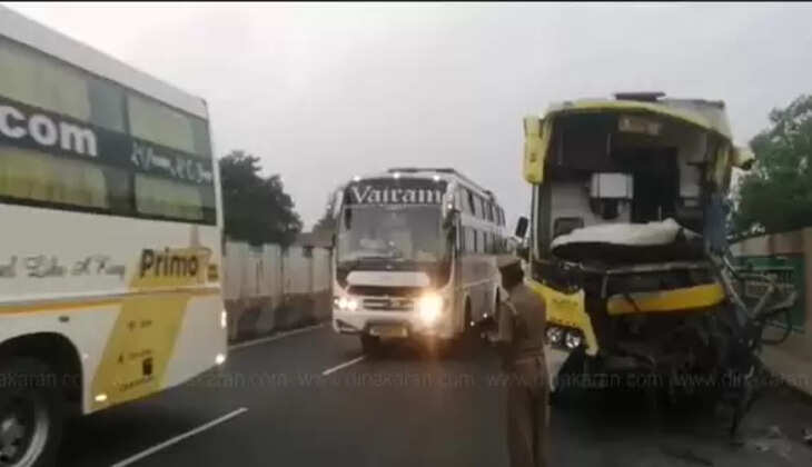 மதுராந்தகம் அருகே லாரி மீது ஆம்னி பேருந்து மோதி விபத்து..