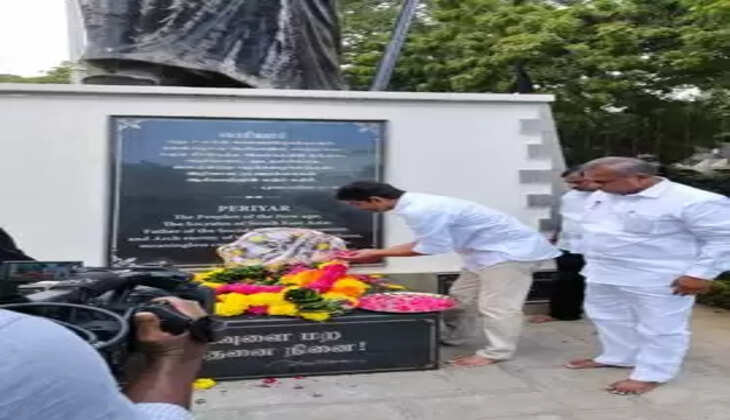 பெரியார் சிலைக்கு தவெக தலைவர் விஜய் மாலையணிவித்து மரியாதை..&nbsp;