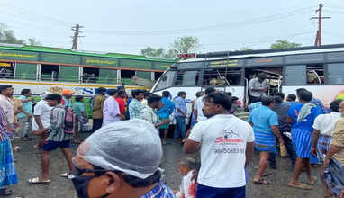 கடலூரில் தனியார் பேருந்துகள் நேருக்கு நேர் மோதி விபத்து: 7 பேர் பலி, 80 பேர் காயம்..