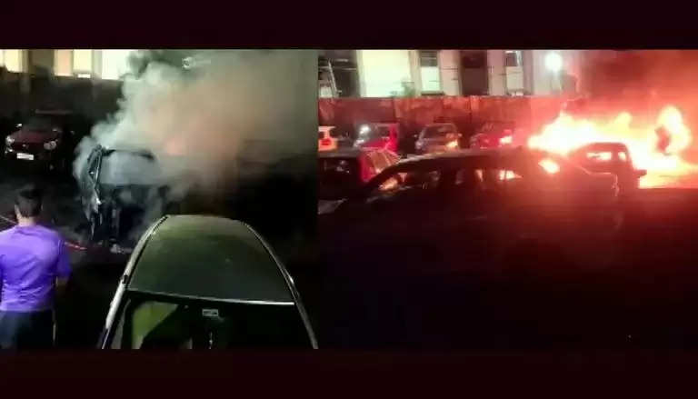 Electric vehicle catches fire in Hyderabad parking lot