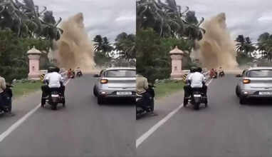 சாலையில் திடீரென 50 அடி உயரத்துக்கு பீய்ச்சியடித்த தண்ணீர்- பதறிப்போன பகுதிவாசிகள்