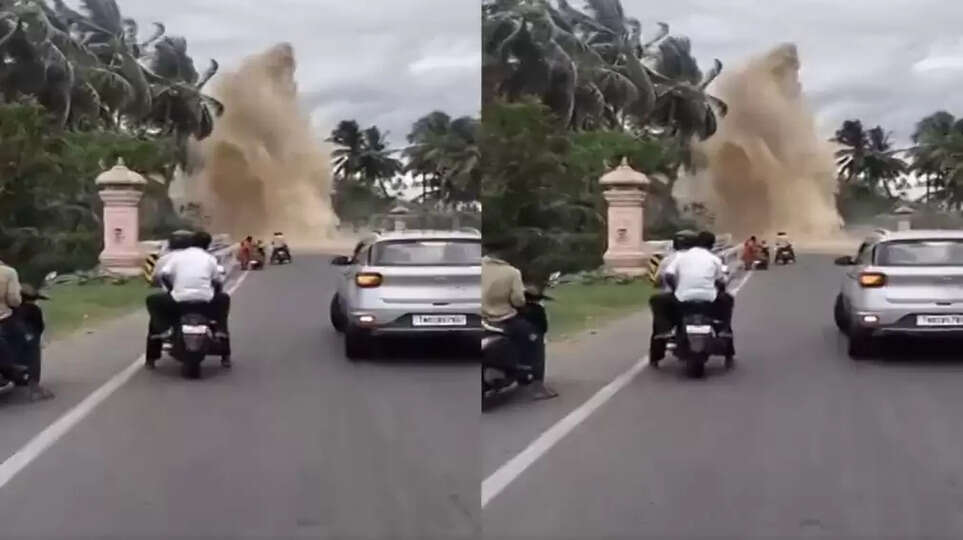 சாலையில் திடீரென 50 அடி உயரத்துக்கு பீய்ச்சியடித்த தண்ணீர்- பதறிப்போன பகுதிவாசிகள்
