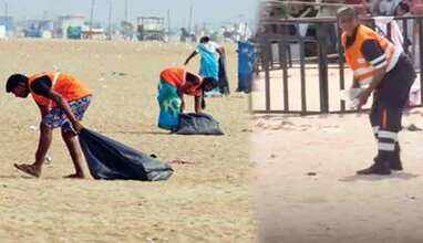 மெரினா கடற்கரையில் இருந்து ஒரே நாளில் 18.5 டன் குப்பைகள் அகற்றம்.. 