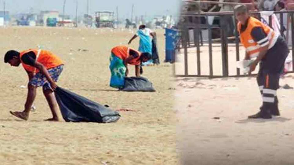 மெரினா கடற்கரையில் இருந்து ஒரே நாளில் 18.5 டன் குப்பைகள் அகற்றம்.. 