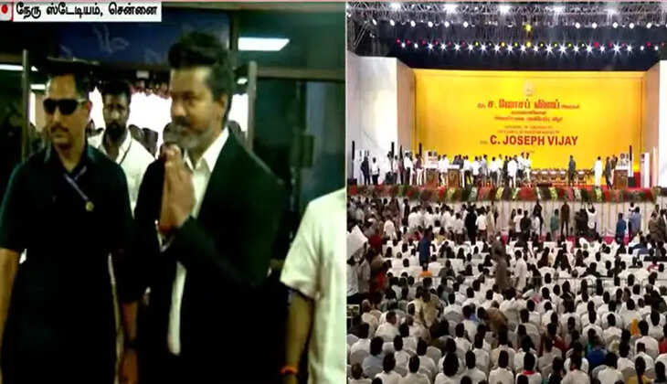 அண்ணா, எம்ஜிஆர் வரிசையில் விஜய்... கோட் சூட் உடன் கெத்தாக வருகை