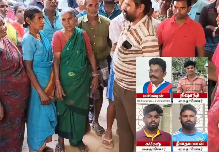 பெண்ணின் துப்பட்டாவை பிடித்து இழுத்து அத்துமீறல்- விசிக மாவட்ட செயலாளரின் மகன் உட்பட மூவர் கைது