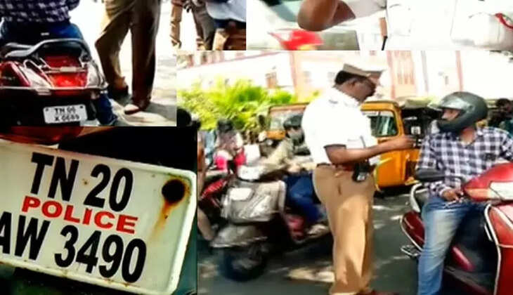 நம்பர் பிளேட்டில் ஸ்டிக்கர்