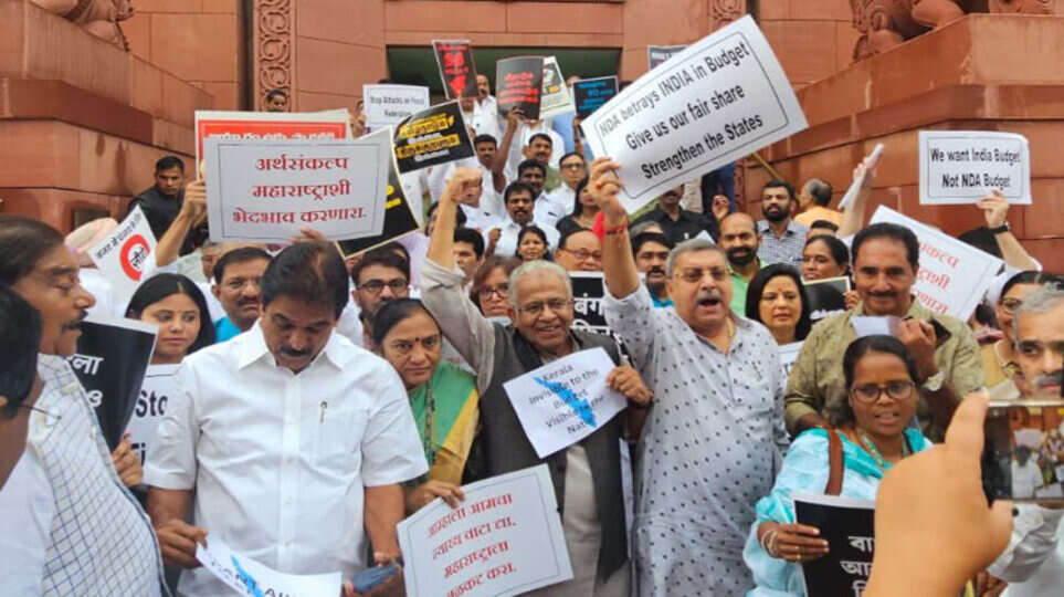  பட்ஜெட்டுக்கு எதிர்ப்பு -  நாடாளுமன்றத்தில் எம்.பி.க்கள் போராட்டம் 