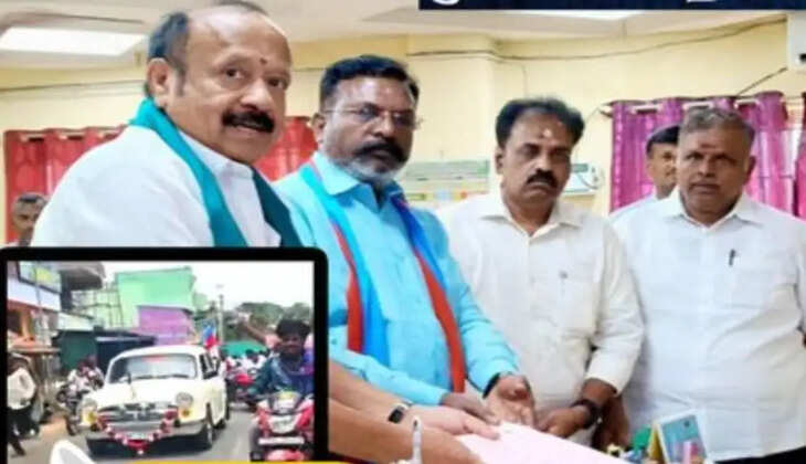 இந்த காருல போனதான் வெற்றி... அம்பாசிடரில் சென்று 7-வது முறையாக வேட்புமனு தாக்கல் செய்த அமைச்சர்