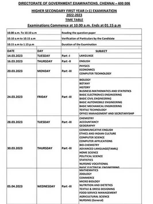 பொதுத்தேர்வு அட்டவணை