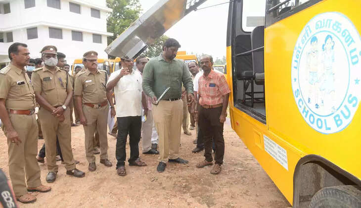 ஜூன் 13 பள்ளிகள் திறக்கப்பட உள்ள நிலையில், தனியார் பள்ளி வாகனங்கள் ஆய்வு..