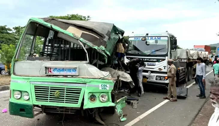  லாரி மீது அரசு பேருந்து மோதி  விபத்து