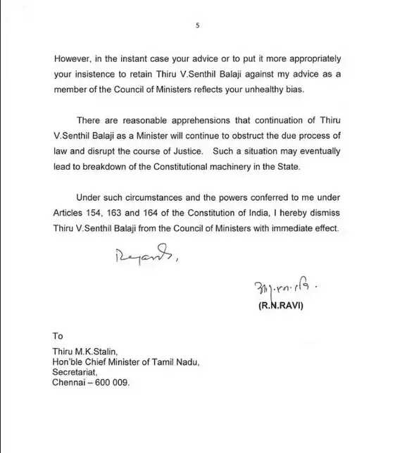 ‘செந்தில் பாலாஜியை நீக்க எனக்கு அதிகாரம் உள்ளது’- ஆளுநர் கடிதம்..