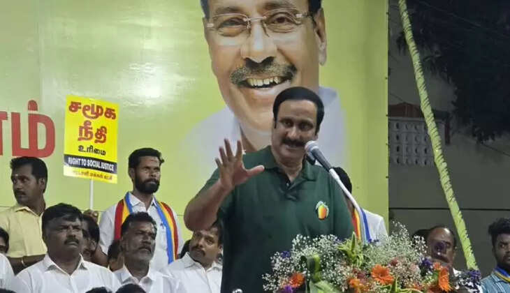 அன்புமணி இன்று பங்கேற்கவுள்ள பொதுக்கூட்ட மேடை பணிகள்