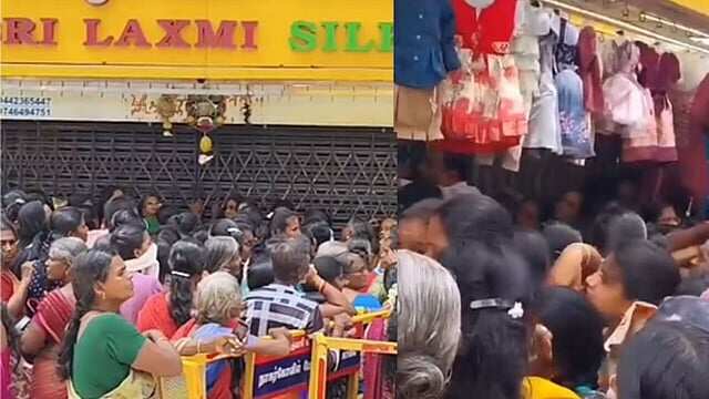 மலிவு விலை சேலைக்கு ஆசைப்பட்டு ஜவுளிக்கடை கண்ணாடியை உடைத்த பெண்கள்..!!