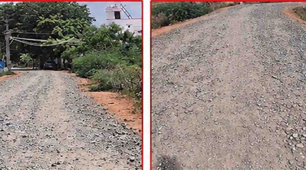 கிராம சாலைகள் மேம்பாட்டு திட்டத்தில் முறைகேடு! வெறும் ஜல்லி கற்கள் சாலைதான்