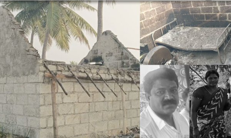 வீட்டின் வெளியே பூட்டி தீ வைத்த மர்ம நபர்கள்- கணவன், மனைவி உடல் கருகி பலி