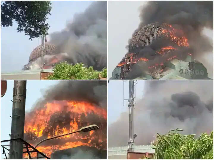 இந்தோனேசியா மசூதியில் பயங்கர தீ விபத்து: இடிந்து விழுந்த கோபுரம்.. வைரலாகும் வீடியோ..