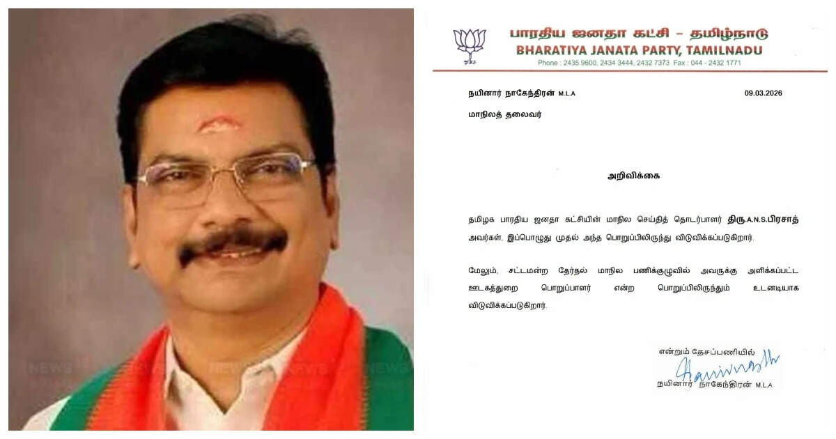 பாஜக செய்தி தொடர்பாளர் ஏ.என்.எஸ். பிரசாத் பதவி பறிப்பு..!