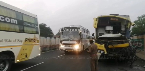 மதுராந்தகம் அருகே லாரி மீது ஆம்னி பேருந்து மோதி விபத்து..