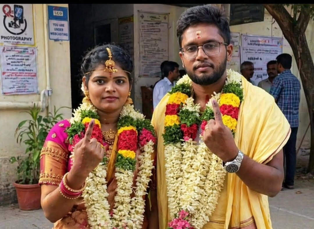 #ELECTION NEWS : திருமணம் முடிந்த கையுடன் ஓட்டு போட்ட புதுமணத் தம்பதி..!