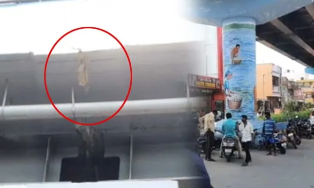 வாகன ஓட்டிகள் ஷாக்..! கொருக்குப்பேட்டை மேம்பாலத்தில் பெயர்ந்து விழுந்த சிமெண்ட் பூச்சு!