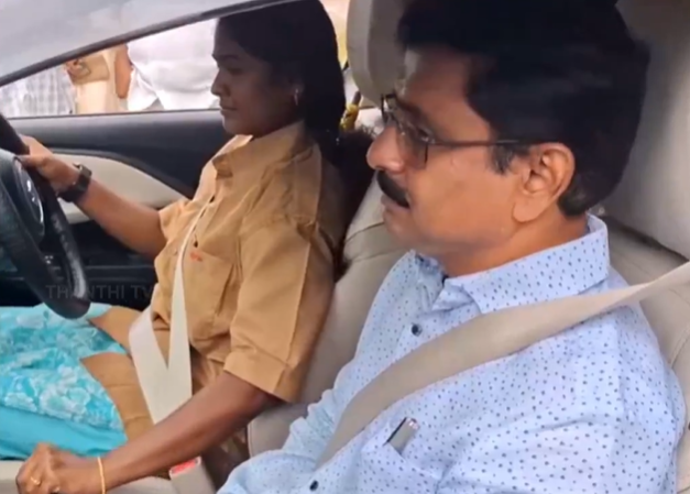 காரை பதட்டத்தில் ஓட்டிய பெண்... வெடவெடத்துப்போன டி.ஆர்.ஓ.