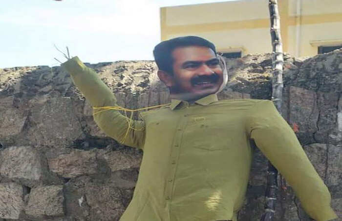 சீமானின் உருவ பொம்மையை எரித்த தமிழ்ப்புலிகள்