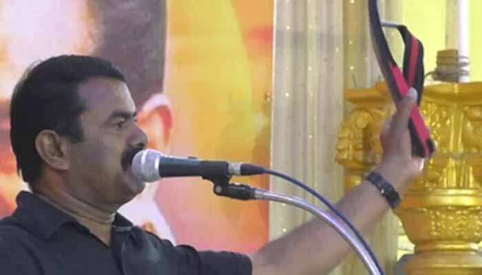 செருப்பை காட்டிய சீமான் - போலீசுக்கு போன திமுக