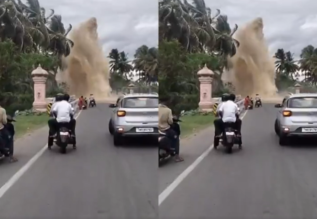 சாலையில் திடீரென 50 அடி உயரத்துக்கு பீய்ச்சியடித்த தண்ணீர்- பதறிப்போன பகுதிவாசிகள்