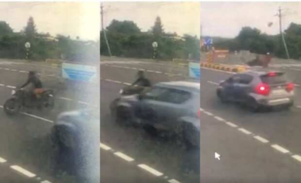 குமரி அருகே பைக் மீது கார் மோதி விபத்து... சிசிடிவி காட்சிகள் வெளியீடு!