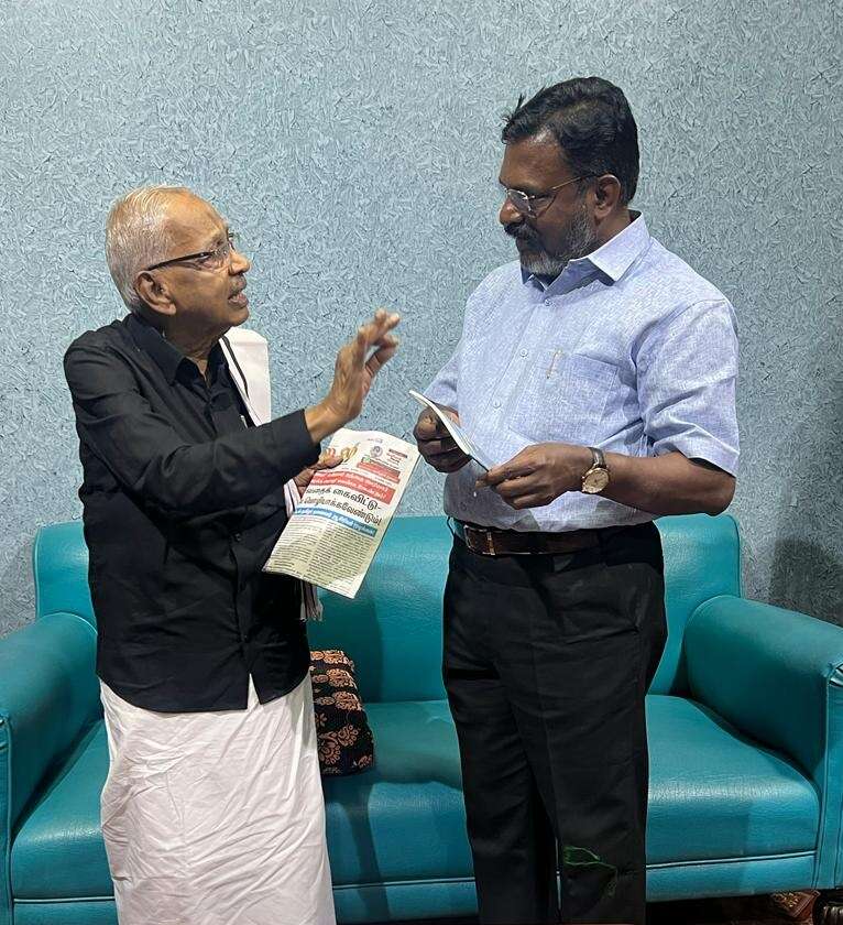 கி.வீரமணிக்கு திருமா நேரில் வாழ்த்து