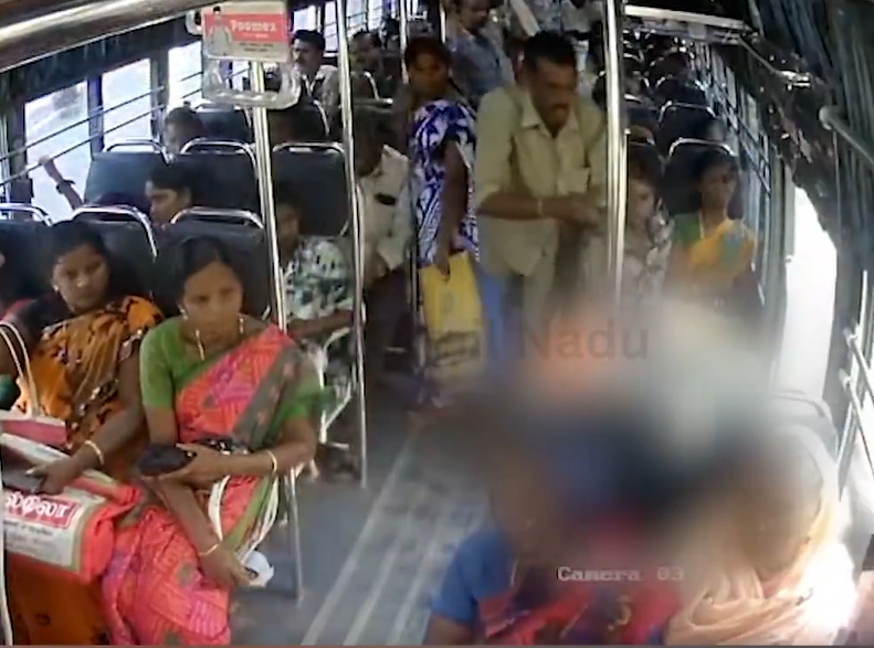 பேருந்தில் இருந்து தவறி விழுந்த பெண் உயிரிழப்பு- பதற வைக்கும் சிசிடிவி காட்சி