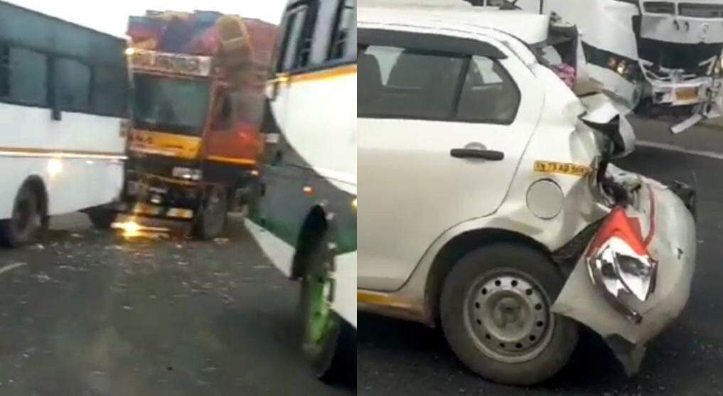 கார், லாரி, பேருந்துகள் அடுத்தடுத்து மோதி விபத்து!