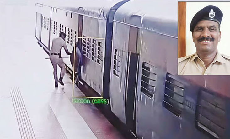 ‘ரியல் ஹீரோ’..! ஓடும் ரயிலில் இருந்து விழப்போன இளம்பெண் - மின்னல் வேகத்தில் மீட்ட ஆர்.பி.எஃப் வீரர்!