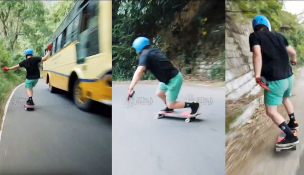 ஏற்காடு மலைப்பாதையில் ஆபத்தான முறையில் ஸ்கேட்டிங்