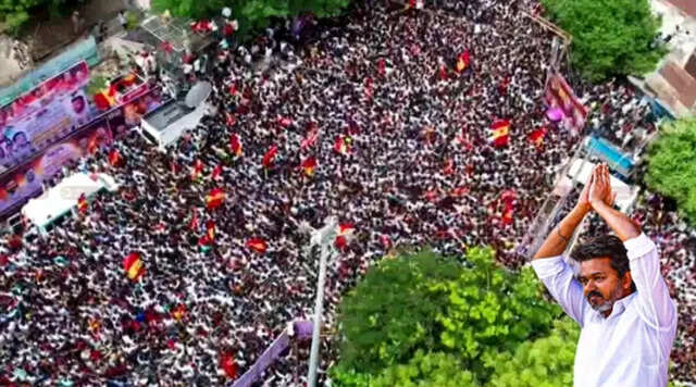 மக்கள் வெள்ளத்தில் ஊர்ந்து செல்லும் விஜய் வாகனம்..!